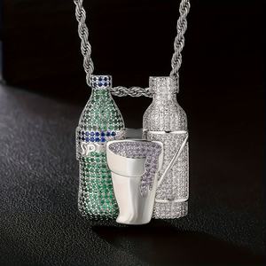 الهيب هوب متعدد الألوان زجاجة أرجواني أخضر مزيج كوب الرجال جوهرة زركونيا قلادة سلسلة قلادة - Product Image 3