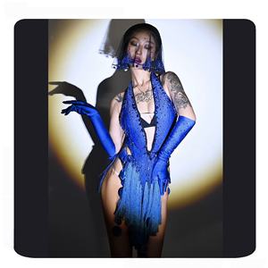 Nuevo Traje Original Azul con Borlas, Sexy, con Abertura Alta, para Actuaciones de Baile Latino, Estilo Gogo, para Bares y <span class=keywords><strong>Discotecas</strong></span> - Product Image 5