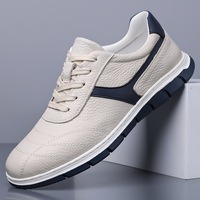 Chaussures décontractées en cuir pour hommes, multicolores, prêtes à être expédiées, à lacets, semelle plate, antidérapantes, respirantes, pour le quotidien, le bureau