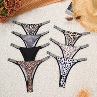 Culotte sexy pour femme, style européen et américain, avec strass brillants, imprimé animal, respirante, en polyester/coton, taille basse, pour le commerce international