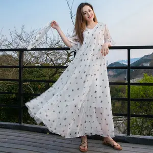 High Quality Bohemian Style Plus Size Women Beach Party Garden Floral Maxi Dress vestidos Robe Flare Sleeveバンコクドレス