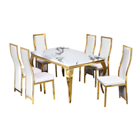 Ensemble de table à manger moderne avec plateau en marbre et pieds en métal, 6 chaises pour événements de mariage, mobilier de salle à manger convertible pour entrepôt