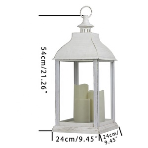 Indoor Decor <strong>Large</strong> Plastic Distressed White Vintage Battery Operated <strong>Candle</strong> <strong>Lantern</strong> with LED <strong>Candles</strong> - Product Image 2