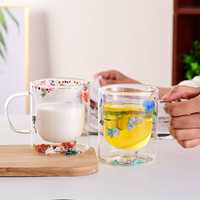 Mug à café portable haute performance en verre borosilicate à double paroi, écologique, avec poignée et couvercle à visser, multi-usages