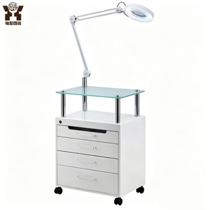 Carrito de Almacenamiento Multifuncional para Salón con 4 Cajones y Tapa de Vidrio, Carrito de Belleza Móvil con Ruedas para Manicura y Estudio de Pestañas - Product Image 5
