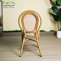 Chaise de salle à manger moderne Happy Life avec assise en maille Teslin, empilable en aluminium, légère, pour restaurant extérieur et patio français