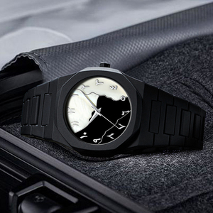 Montre à quartz pour homme, bracelet en métal noir, cadran en nacre, chiffres arabes, étanche, montre-bracelet de mode et d'affaires pour messieurs - Product Image 4