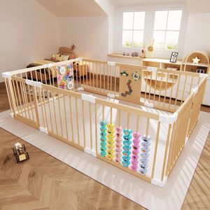 Corralito de Madera para Bebés, Plegable, de Madera Sólida, Barrera de Seguridad, Área de Juego Interior para Niños Pequeños - Product Image 2