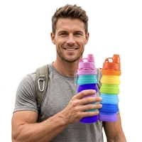 Gourde pliable en silicone 500 ml sans BPA, couleurs arc-en-ciel personnalisables, avec couvercle fileté, compatible lave-vaisselle, pour enfants et camping