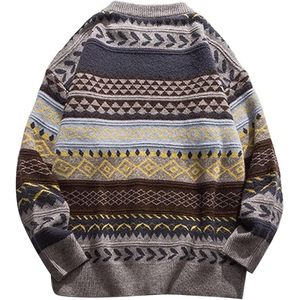FOXA Men's Vintage Grandpa Sweater Crewneck Oversized Striped Aztec Knit <b>Pullover</b> Unisex <b>Jumper</b> Tops - Product Image 4