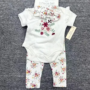 2023 Summer New Cotton Baby girl Clothes Spring Newborn Baby girl Clothing Sets 3pcs Short Sleeve Cartoon Suit 0-24m Kids Infant