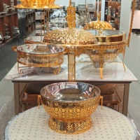 GOLDEN KEY Réchaud de buffet 8L avec couvercle diamant, insert en acier inoxydable de qualité alimentaire, pour hôtels, banquets, traiteurs, vente en gros