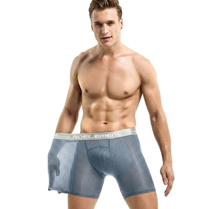 Slip boxer da allenamento da uomo a gamba lunga in mesh, intimo sportivo anti-attrito, morbido al tatto, design personalizzato, servizio di fabbrica, intimo uomo - Product Image 1