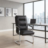 Chaise de bureau KMJ à prix abordable, chaise de visiteur en cuir noir populaire sans roulettes