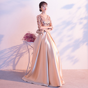 Robe de bal haut de gamme en satin pour femmes Golden Red pour <span class=keywords><strong>chorale</strong></span> Performance Host Conductor Song Chorus Competition - Product Image 2
