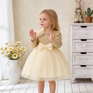 Nuovo Design Meiqiai: Abito da Compleanno per Bambine con Paillettes, Maniche Lunghe, Fiocco e Gonna Vaporosa LAL21ACX - Product Image 1