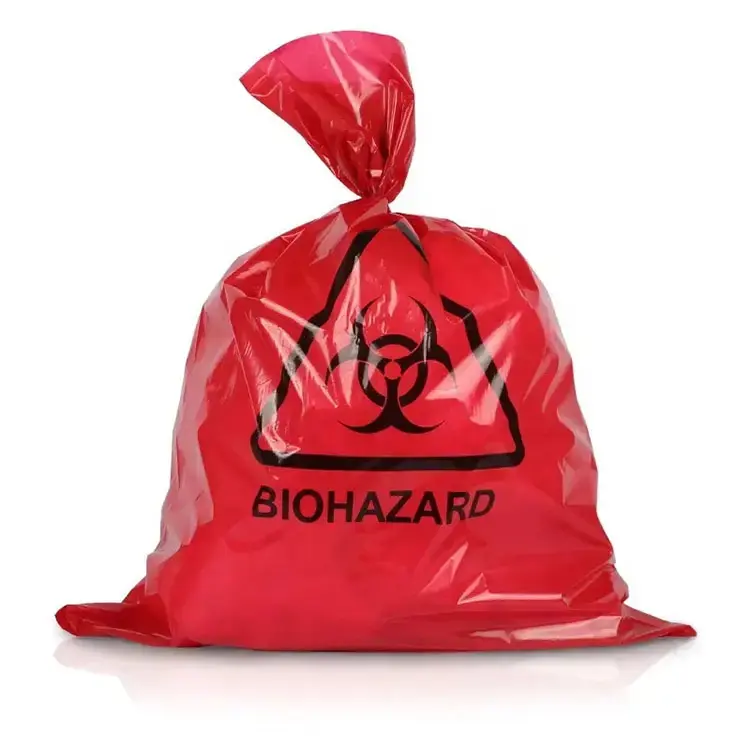 Bolsa de basura médica desechable de sellado de seguridad, bolsa de basura esterilizable en autoclave para residuos clínicos hospitalarios