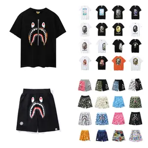 Factory direct sales Top Quality Bapeses Brand Fashion Designer T Shirt Men Trendy Loose Printed T shirt Casual Sports T-shirt