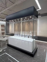Comptoir de présentation de bijoux en verre blanc minimaliste moderne, vitrine de vente au détail verrouillable avec tiroirs de rangement