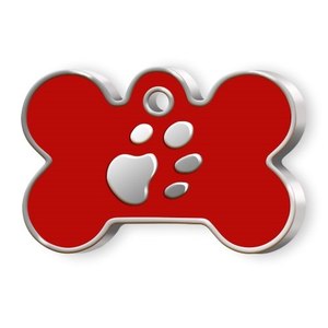 Medaglietta per animali domestici a forma di osso rosso grande con stampa di zampa per cani e gatti - Product Image 1