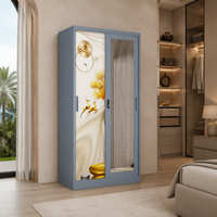 Armoire moderne à portes coulissantes en acier imprimé pour chambre à coucher, meuble à monter soi-même en kit plat