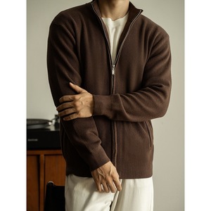 Cárdigan de punto de seda de alta gama con cuello alto texturizado de calibre 14 y cremallera completa, para <span class=keywords><strong>hombre</strong></span>, estilo casual de otoño, novedad, estilo Old Money, 3D - Product Image 3