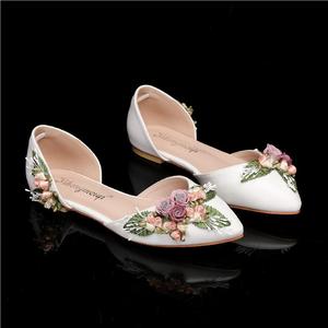 Nouvelle mode ballerines blanches chaussures de mariage pour femmes appartements confortables fleur sans lacet chaussures pour la mariée - Product Image 4