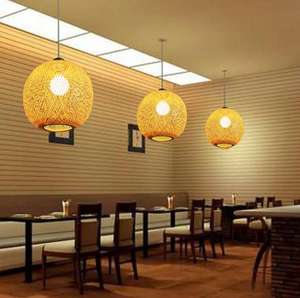 Home <b>Decor</b> Handmade Lanterns <b>Lights</b> Round Bamboo Rattan Shell Shaped Hanging Pendant <b>Light</b> - Product Image 4