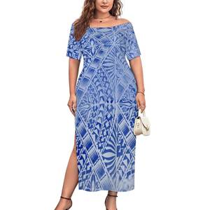 Fabbrica Outlet polinesiano Elei Design tribale Custom di tendenza festa di matrimonio Sexy donna monospalla con abito a forchetta alta - Product Image 5