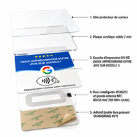 Carte NFC Google Review tactile personnalisée 12x12cm en acrylique français, 100 000+ cycles, support sans contact pour réseaux sociaux pour entreprises