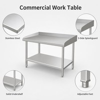 Table de préparation en acier inoxydable facile à nettoyer, revêtement autonettoyant, résistant aux produits chimiques et à la corrosion, cuisines commerciales