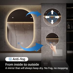 <span class=keywords><strong>Specchio</strong></span> da Bagno LED Ovale Senza Cornice Stile Nordico, Intelligente, da Parete, Antiappannamento, con Schermo Touch per Tavolo da Toeletta - Product Image 3