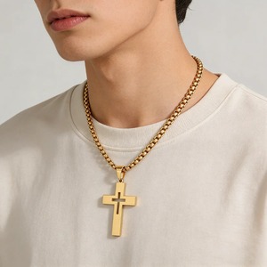 Collar con colgante de cruz hueca pulida para hombre, de acero inoxidable, estilo punk gótico, joyería religiosa cristiana, regalo para rapero - Product Image 5
