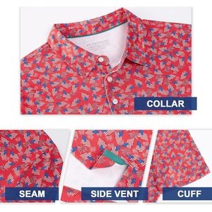 Polo de Golf para Hombre, Manga Corta, Estampado Rojo, Tejido de Poliéster Transpirable, con Cuello - Product Image 5
