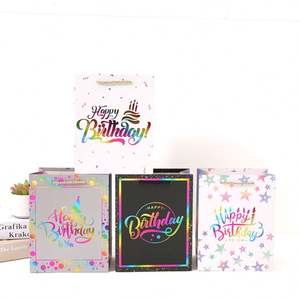 Custom Happy Birthday Logo Shiny Cardboard Small Paper <b>Bag</b> <b>Gift</b> Laser Color Holographic Special Triangle <b>Bags</b> for Boutique - Product Image 3