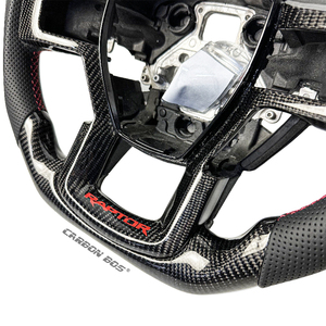 Pour Ford F150 2015-2022 Nouveaux accessoires automobiles avec volant en fibre de carbone véritable pour Ford <span class=keywords><strong>Raptor</strong></span> F150 avec cuir perforé - Product Image 3