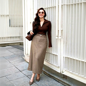 CV80571 Jupe droite en lin et coton brodée tendance pour femme, jupe midi décontractée d'été, livraison rapide - Product Image 1