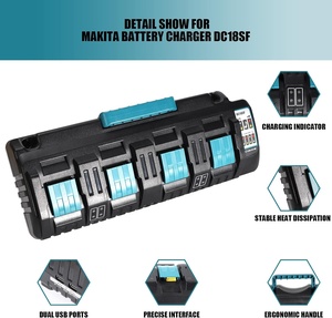 Cargador Rápido de 4 Puertos y 18 V <span class=keywords><strong>DC18SF</strong></span> para Makitas BL1830 BL1430, Cargador DC18RC DC18RD 14.4V-18V LXT para Baterías de Herramientas Inalámbricas de Litio - Product Image 5
