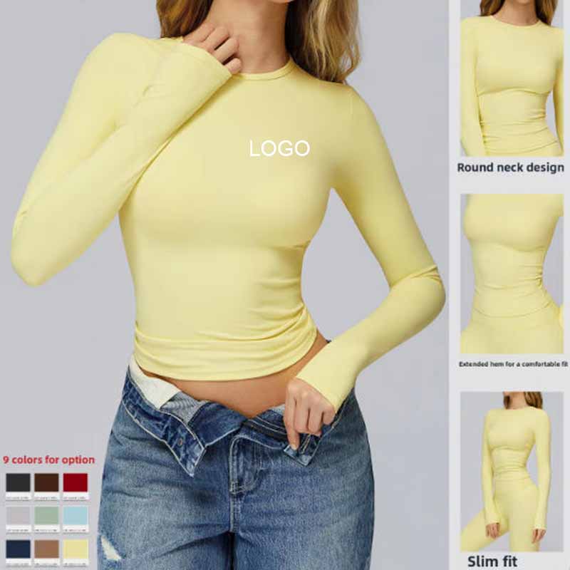 High-Intensity Fitness Breathable Wrinkle-Resistant Spandex/Nylon Solid Drawstring High-Waisted Long-Sleeved Tops Yoga Leggings