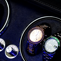Boîte à remontoir automatique pour montres de haute qualité, neuve, 4+6 emplacements, avec couvercle en cuir PU, organiseur de rangement domestique en velours, et vitrine d'affichage à lumière LED