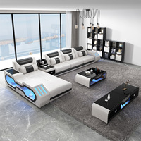 Sofá inteligente con luz LED, sala de estar moderna, muebles de lujo, sofá de cuero eléctrico multifuncional