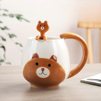 Mug à café en céramique 3D mignon peint à la main avec cuillère animale assortie, tasse à boire de dessin animé pour la maison, cadeau, personnalisation OEM disponible