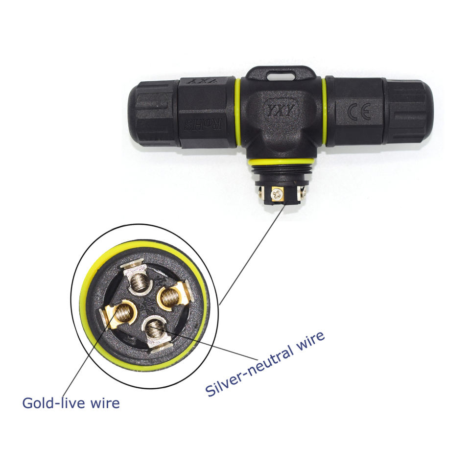 YXY IP68 M20 T-Type 3-Way 3-Pin 25A Waterproof Connector