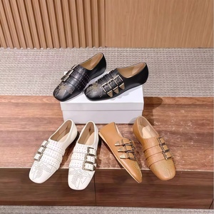 Mocassins à rivets pour <span class=keywords><strong>femme</strong></span>, version montante, nouveau style printemps, en cuir véritable, à bout carré, chaussures plates polyvalentes avec boucle de ceinture - Product Image 2