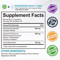 Complément alimentaire en capsules végétaliennes NAD 910MG à marque privée, favorise les niveaux de NAD et la santé de la peau, supplément NAD+ amélioré pour une absorption élevée