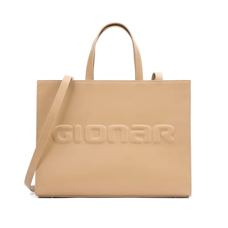 Unique Designs Eco friendly Beige PU Leather Purse Top Handle messenger Handbag large Size women's tote bags