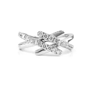 Hong Kong Offre Spéciale bonne qualité bijoux fins 18k or blanc massif véritable diamant naturel rangée torsadé bagues de mariage pour les femmes - Product Image 1