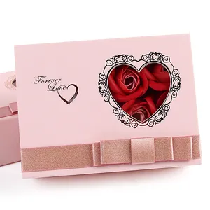 Weimei Valentine Rose Gift Box Necklace Ring Set Jewelry Box Spot Wholesale Custom Logo Gift Girl Pink Jewelry Box