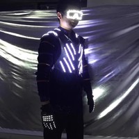 Светодиодный светящийся костюм-робот с очками и перчатками для ночных клубов, сценических выступлений и вечеринок, люминесцентная одежда из полиэстера, унисекс