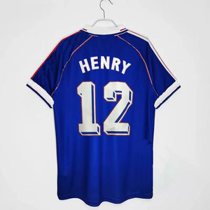 Vente en gros usine – T-shirt d'été rétro français 1998, version thaïlandaise de haute qualité, respirant, séchage rapide, 100 % polyester, col en V, manches courtes - Product Image 1